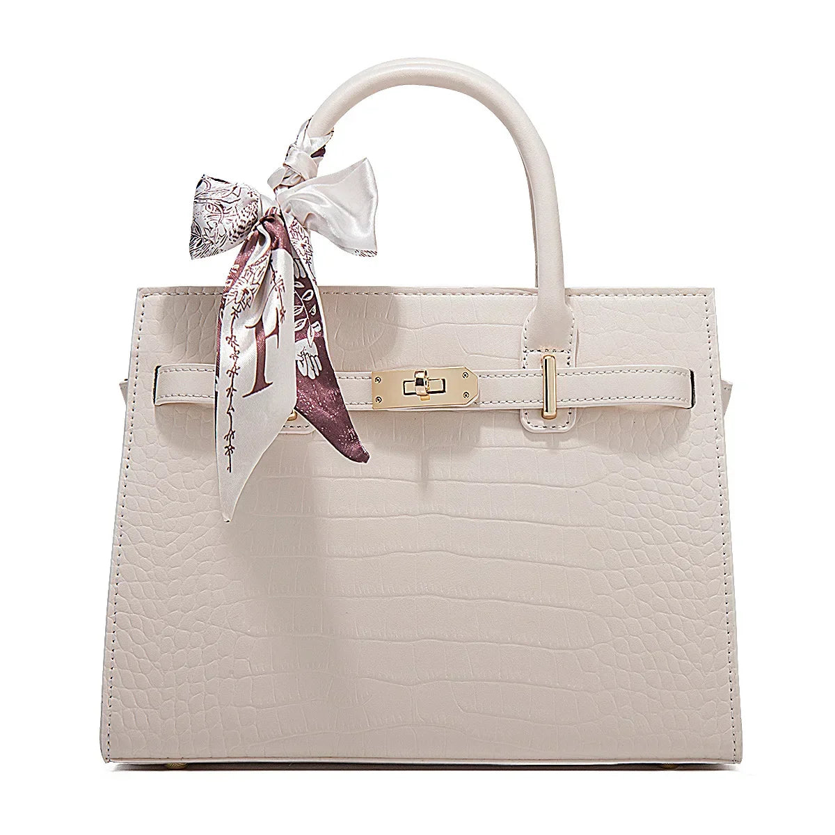 TrendAura Guiliana Davoli Croc Bag Vegan Leather Midi Structured Handbag with Scarf Accent and Gold Buckle