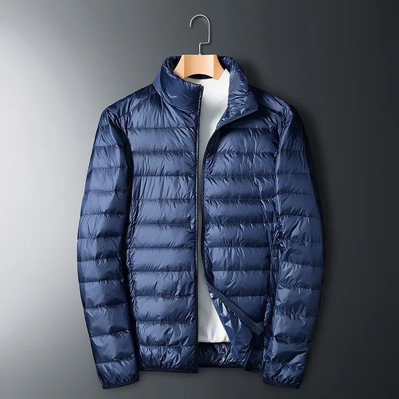 Men's Down Jacket Full Zip Stand Collar Lightweight Warmth For Outdoor Enthusiasts And Everyday Wear