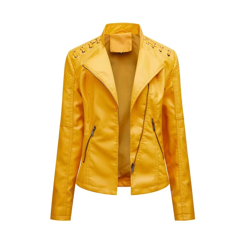 Women's PU Leather Motorcycle Jacket – Short Slim Fit, Zipper-Up, 12 Colors