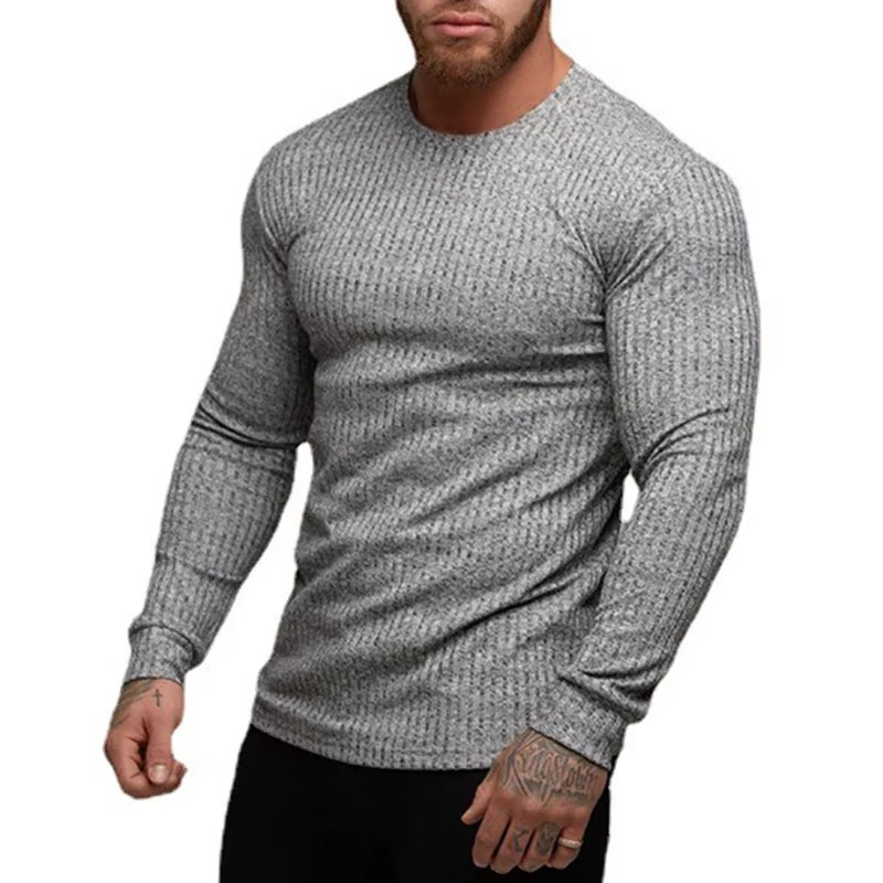 TrendAura Men's Autumn Quick Dry Knit Long Sleeve Fitness Shirt Moisture Wicking Athletic Top