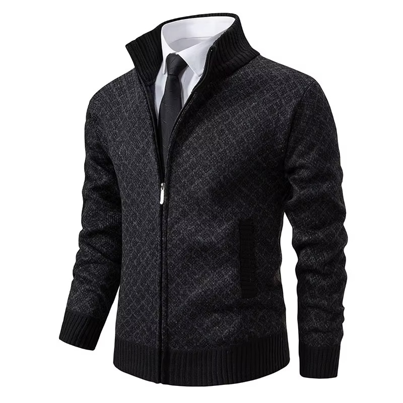 Mens Knitted Stand Collar Zip Up Cardigan Sweater Lightweight Casual Wear For Everyday Style TrendAura
