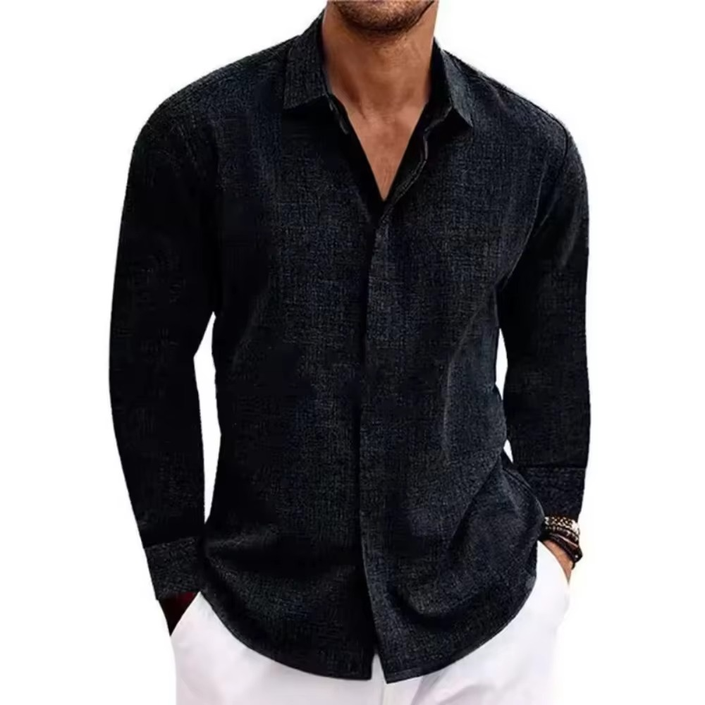 TrendAura Men's Solid Color Linen Long Sleeve Button Down Shirt For Everyday Casual Wear