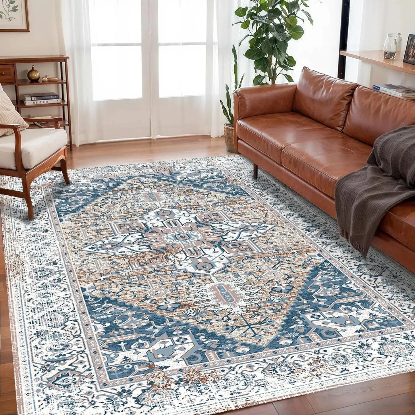 VIKAMA Bohemian-Style Floor Mat Non-Slip, Easy-Care Living Room Carpet Large-Size Floor Rug Bedroom And Living Room Home Décor
