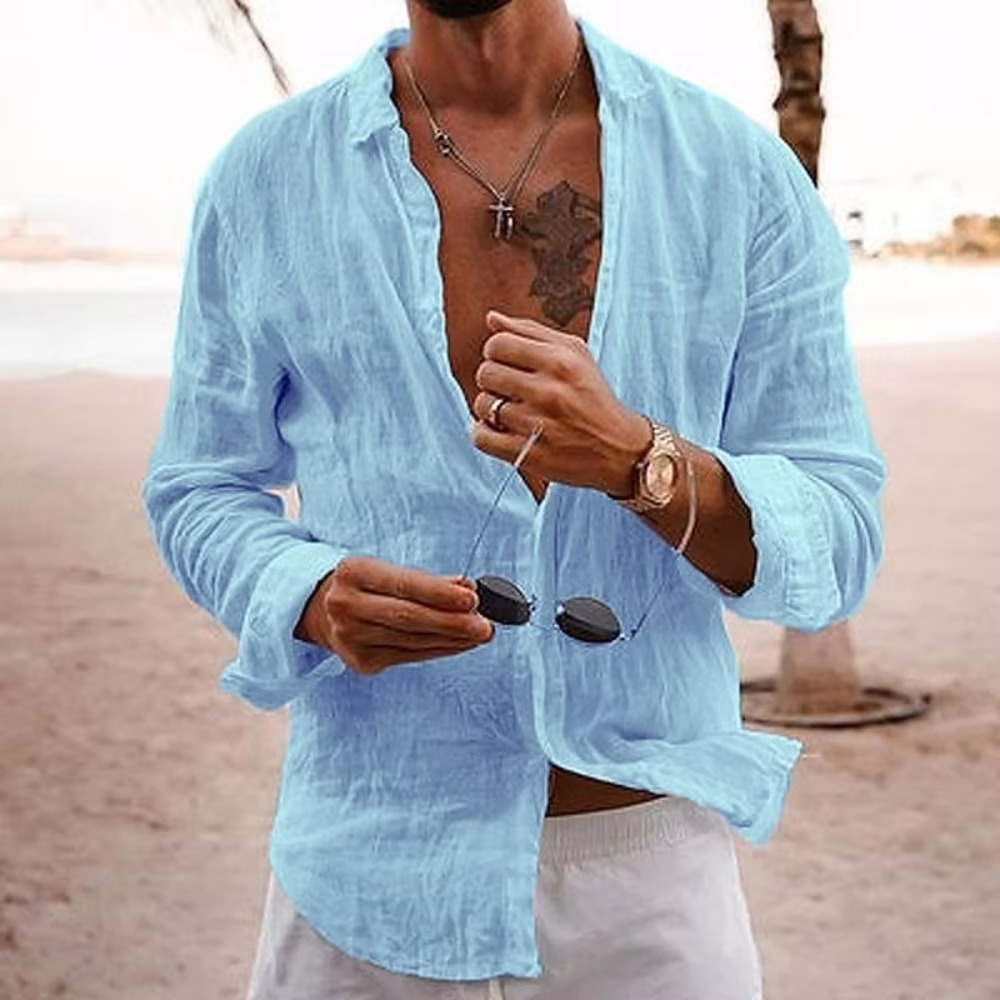 Men's Cotton Linen Casual Shirt Breathable Lightweight Loose Fit for Everyday and Vacation Wear