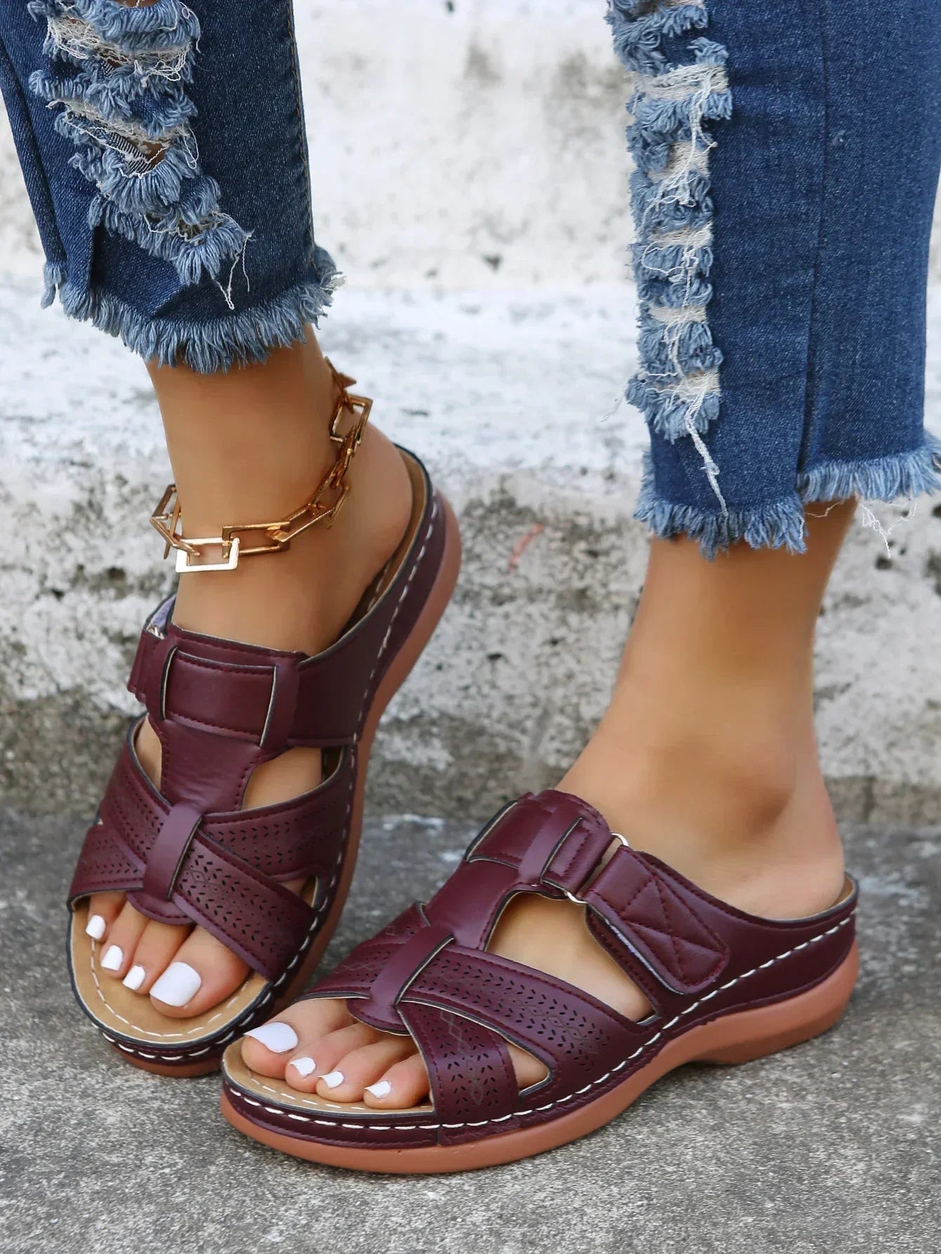 Lace Up Sandals With Velcro Straps For Women Comfort