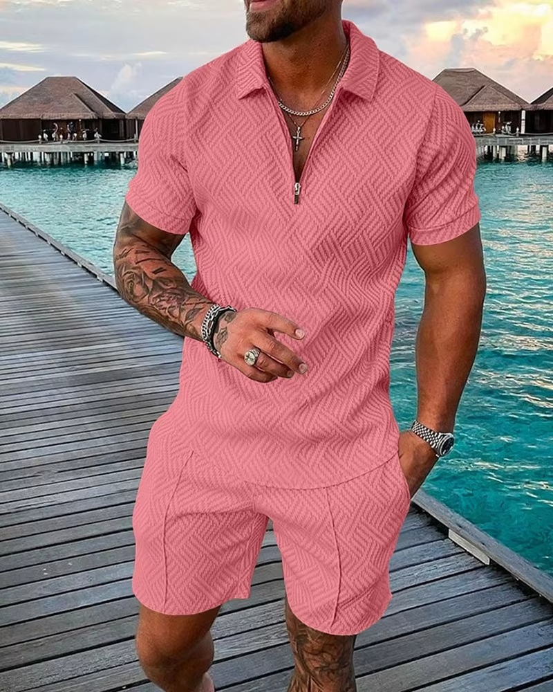 TrendAura Men's Summer Hawaiian Polo and Shorts Set 3D Printed Streetwear Outfit