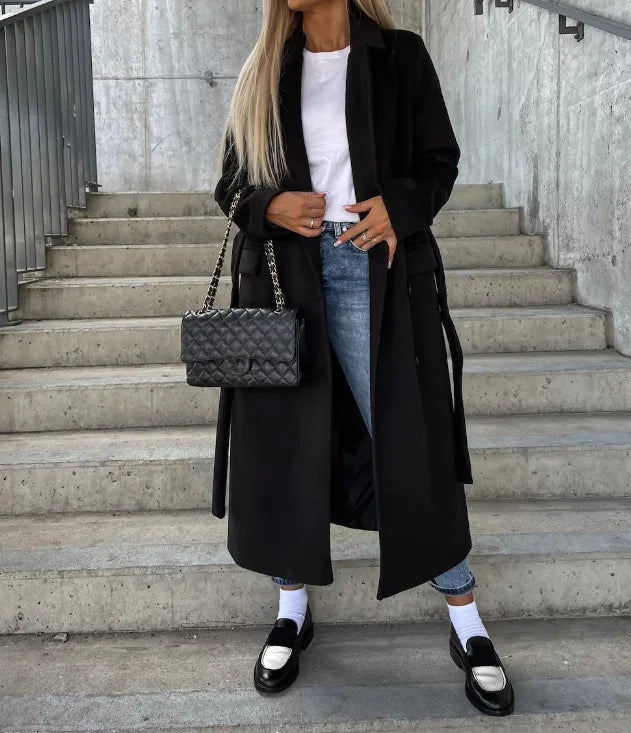 Long Double Breasted Winter Coat With Belt For Women Elegant Warmth And Sophistication