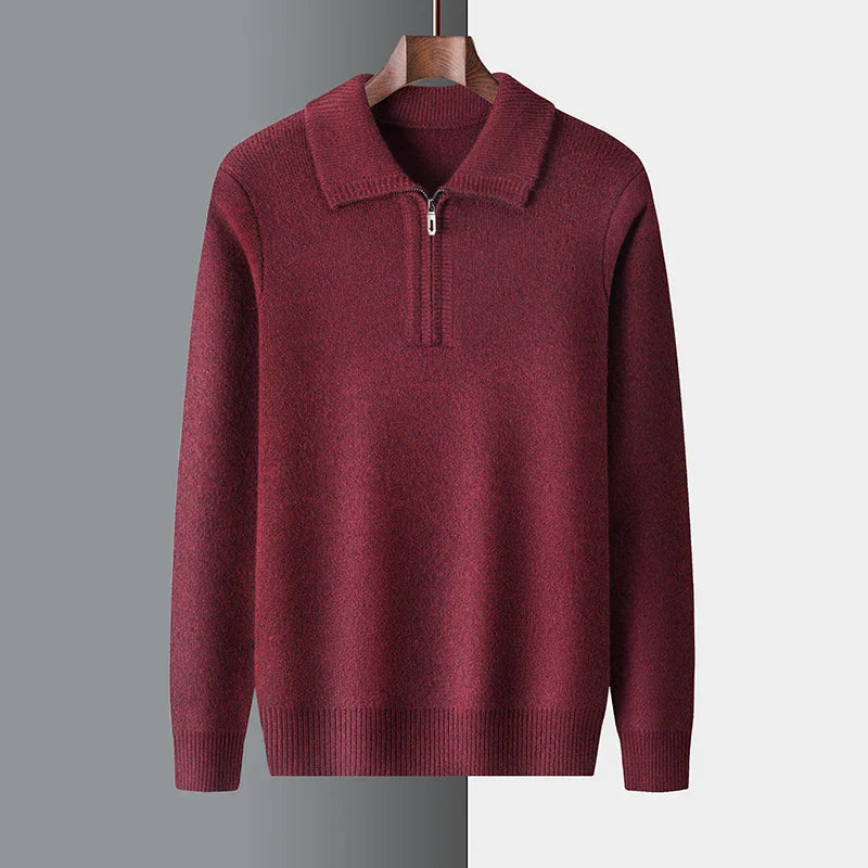 André Lucero Wool Pullover For Men Quarter Zip Knit With Ribbed Collar And Cuffs