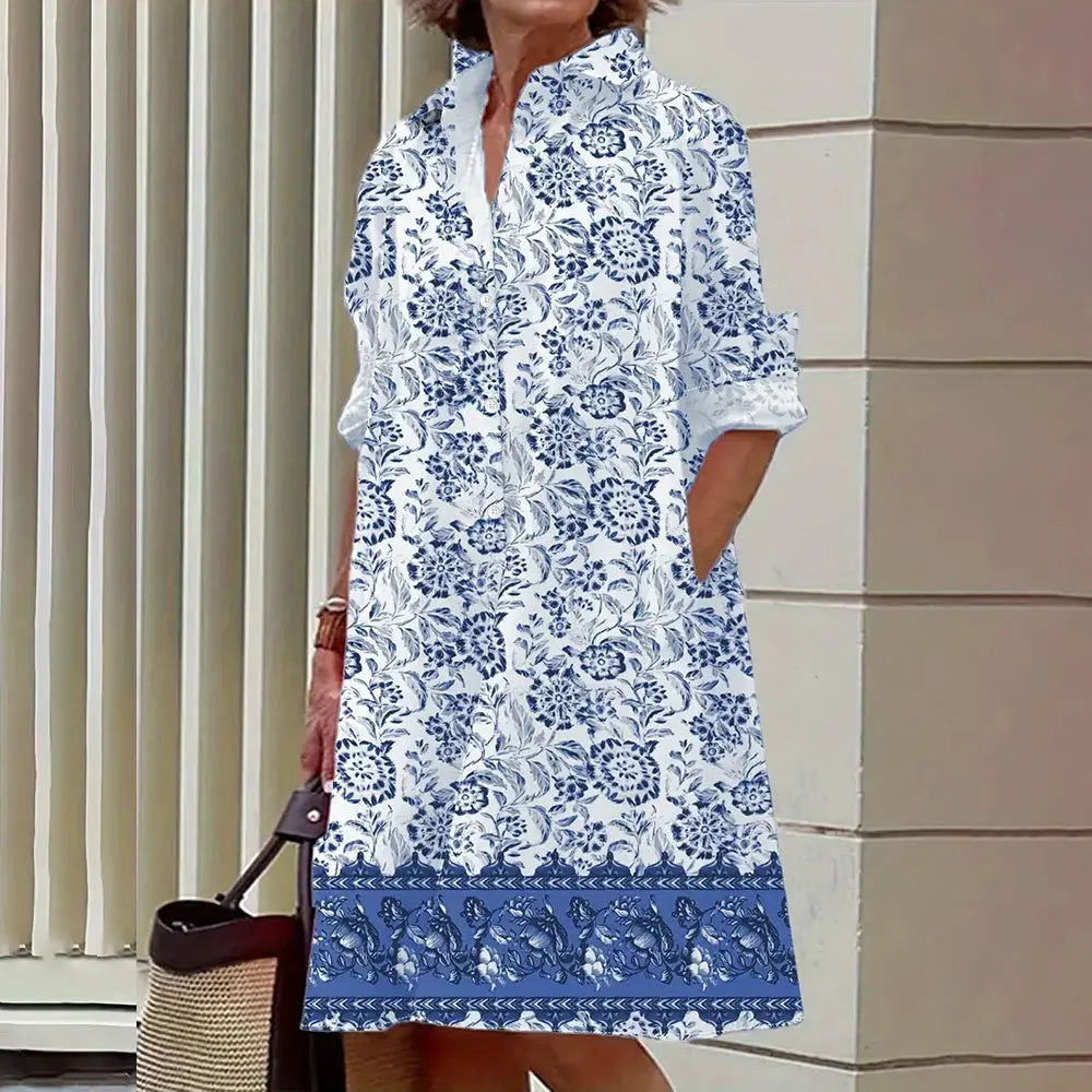 Women's shirt dress online A - buttoned - long sleeves - classic collar - knee length