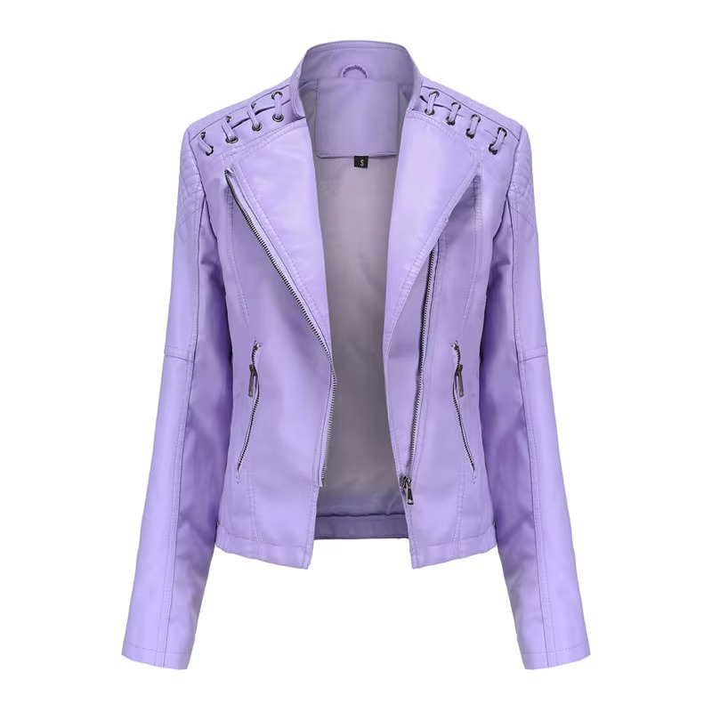 Women's PU Leather Motorcycle Jacket – Short Slim Fit, Zipper-Up, 12 Colors