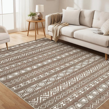 Washable Boho Farmhouse Bohemian Neutral Large Moroccan Geometric Soft No Slip Indoor Thin Floor Carpet for Bedroom Under Dining
