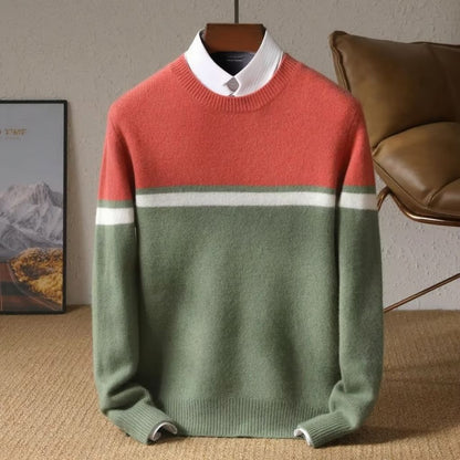 TrendAura Men's 100% Merino Wool Sweater With Contrast Panel Design For Warmth And Breathable Comfort