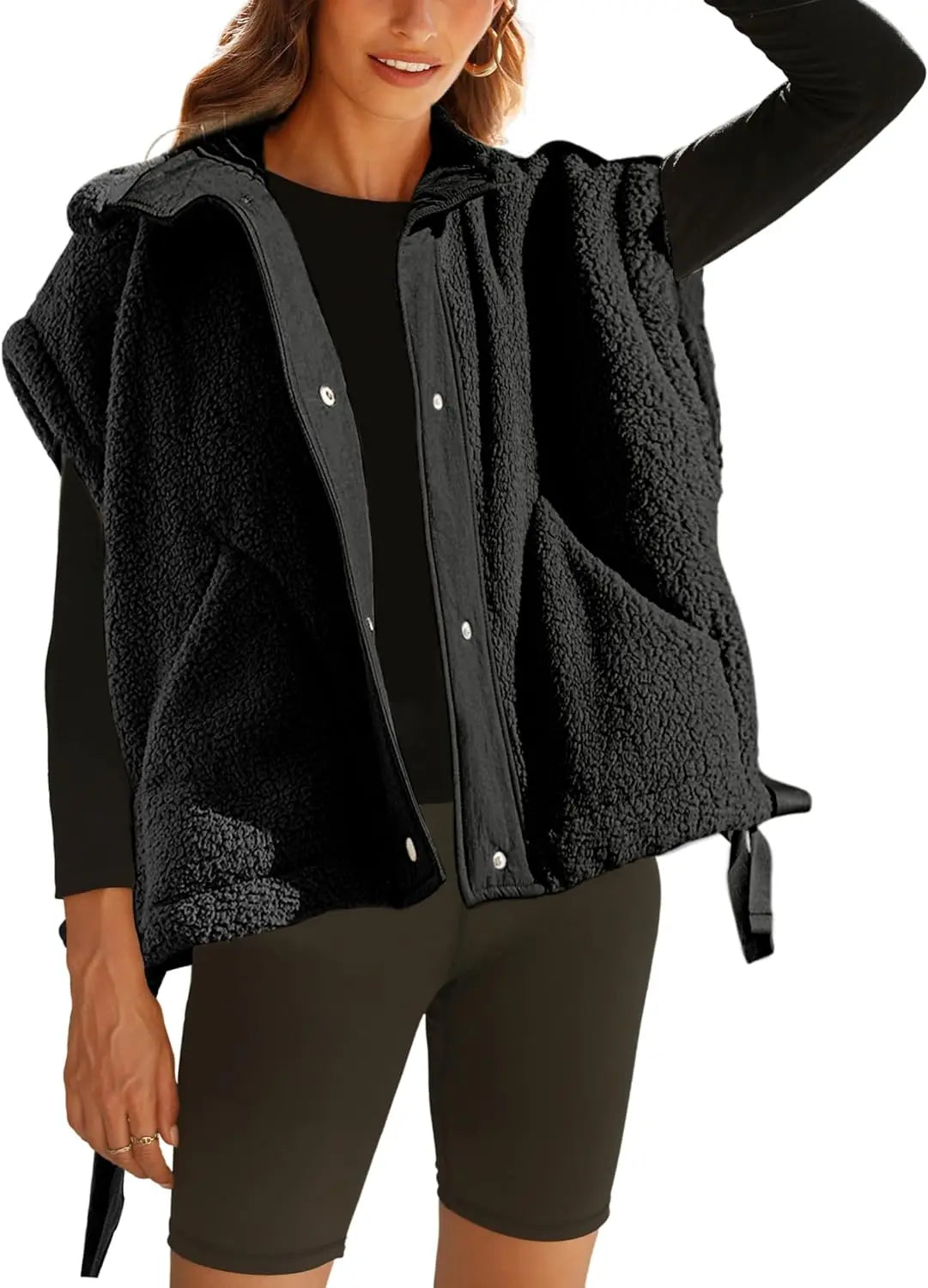 Michelle Sherpa Jacket for Women Warm Faux Fleece with Snap Button Closure Cozy Layering