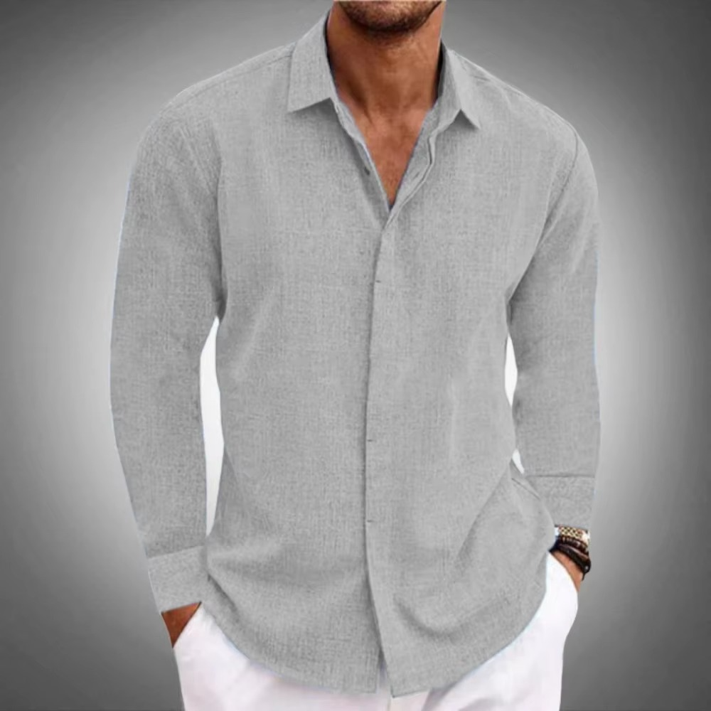 TrendAura Men's Solid Color Linen Long Sleeve Button Down Shirt For Everyday Casual Wear