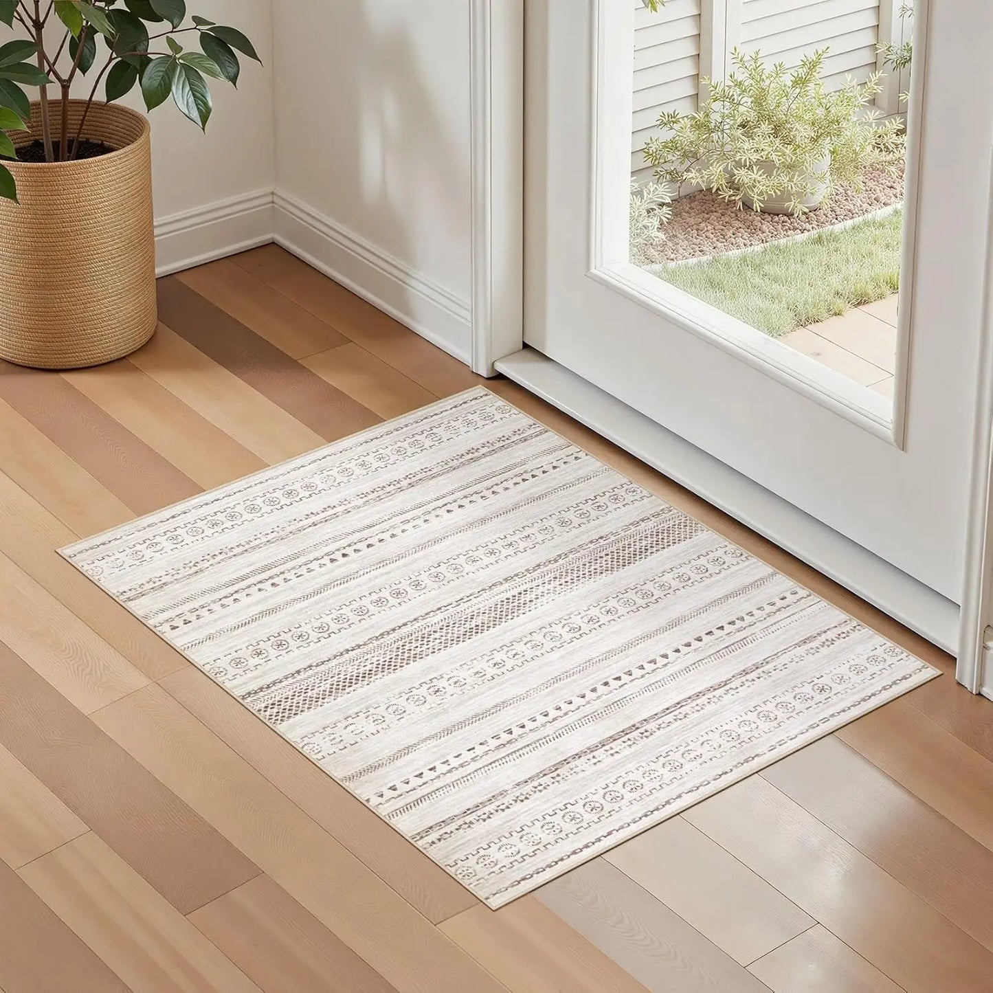 Washable Boho Farmhouse Bohemian Neutral Large Moroccan Geometric Soft No Slip Indoor Thin Floor Carpet for Bedroom Under Dining