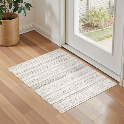 Washable Boho Farmhouse Bohemian Neutral Large Moroccan Geometric Soft No Slip Indoor Thin Floor Carpet for Bedroom Under Dining