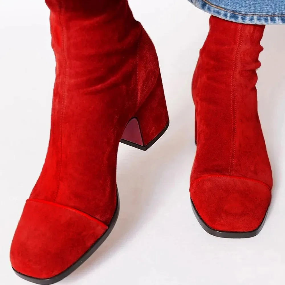 Women's Square Toe Heeled Boots with Sturdy Design and Versatile Style