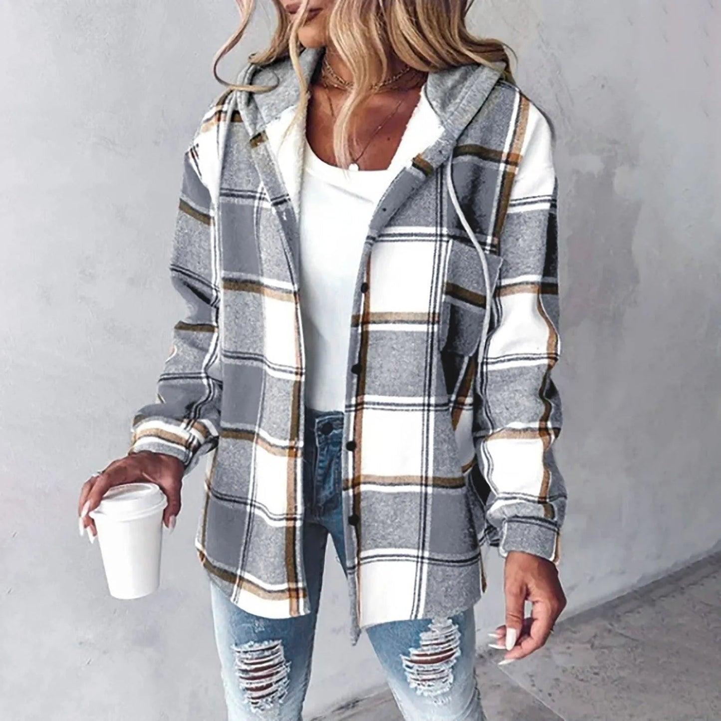 Women's Checkered Lined Cardigan with Soft Fabric and Cozy Fit