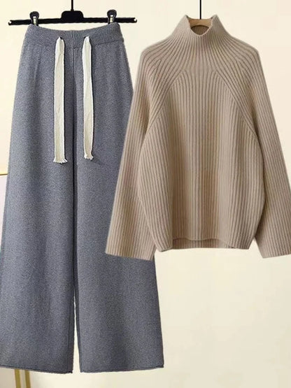 Isla Wool Turtleneck Sweater And Wide Leg Pants Two-Piece Set | Oversized Fit Casual Set