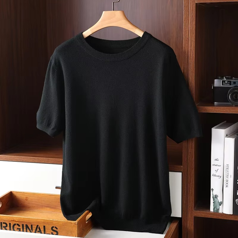 Mens Cashmere Short Sleeve O Neck Sweater By TrendAura Luxury Lightweight Knit For Everyday Comfort