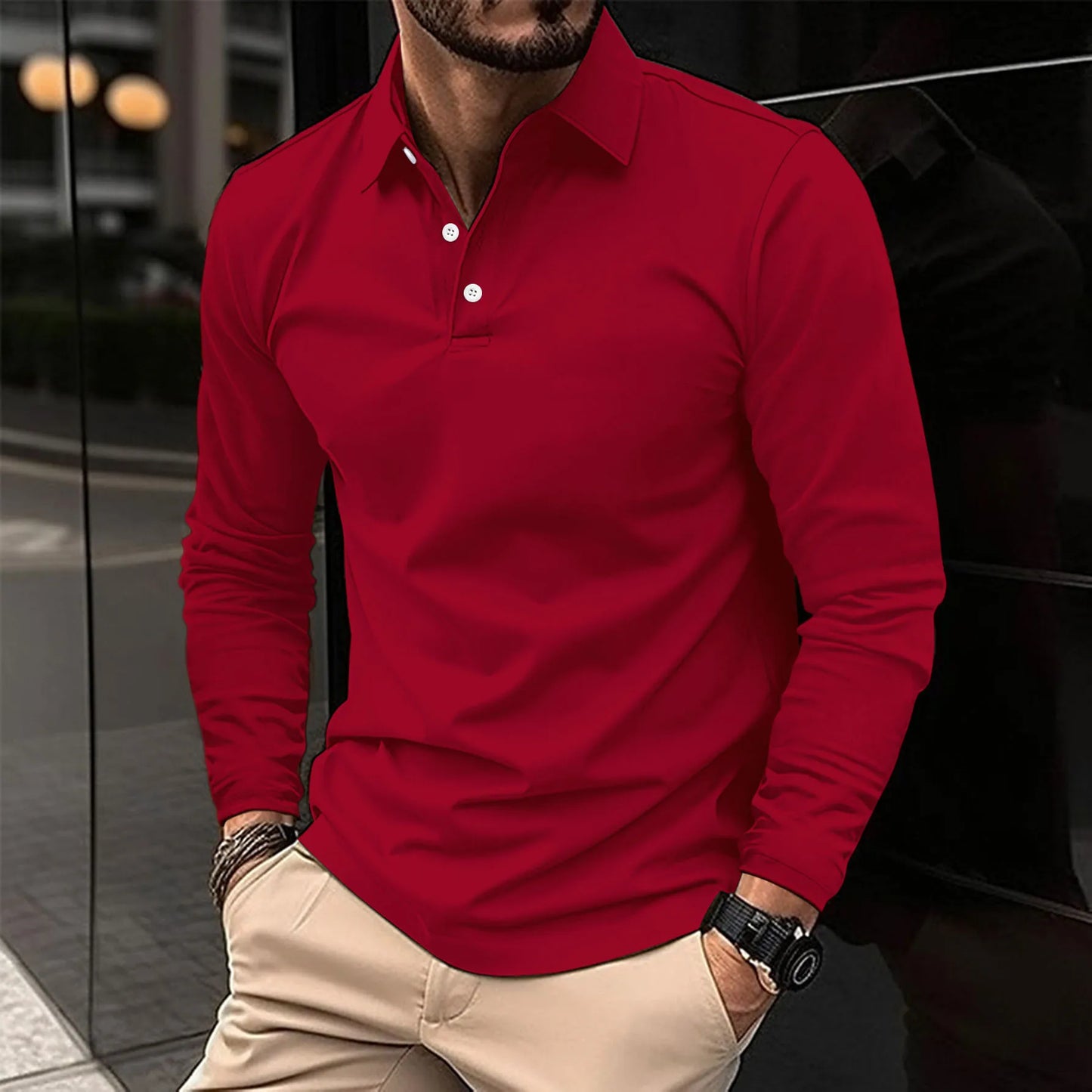 Lucas Long Sleeve Polo Shirt for Men Breathable Cotton Slim Fit Casual to Semi Formal