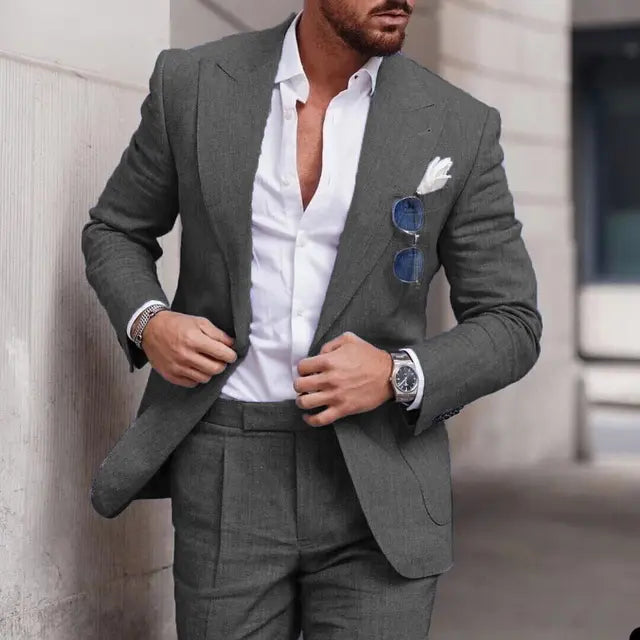 Men's Slim Fit Beige Suit Set Lightweight Breathable Single Breasted Elegant Nordic Flair