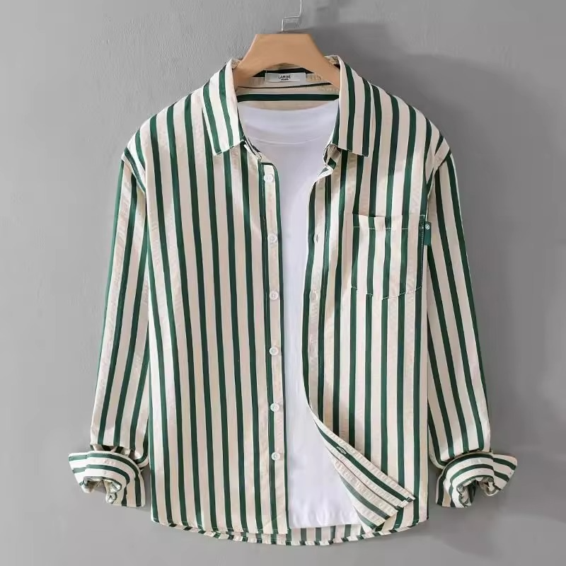 Mens Loose Fit Long Sleeve Striped Work Shirt Coat For Hairstylists Durable Salon Uniform For Professional Comfort