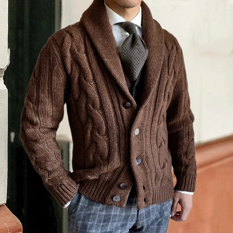 Brock London Wool Cardigan For Men Rich Soft Knit With Full Button Closure Tailored Fit