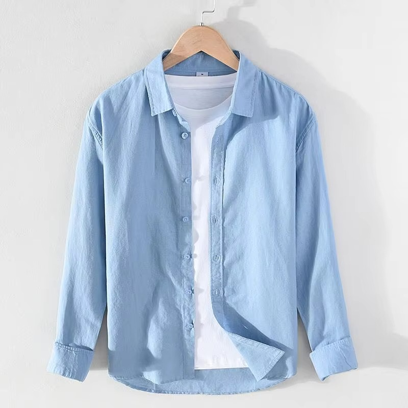 TrendAura Men's Vintage Linen Stand Collar Long Sleeve Shirt Lightweight Breathable Button Up M To 3XL