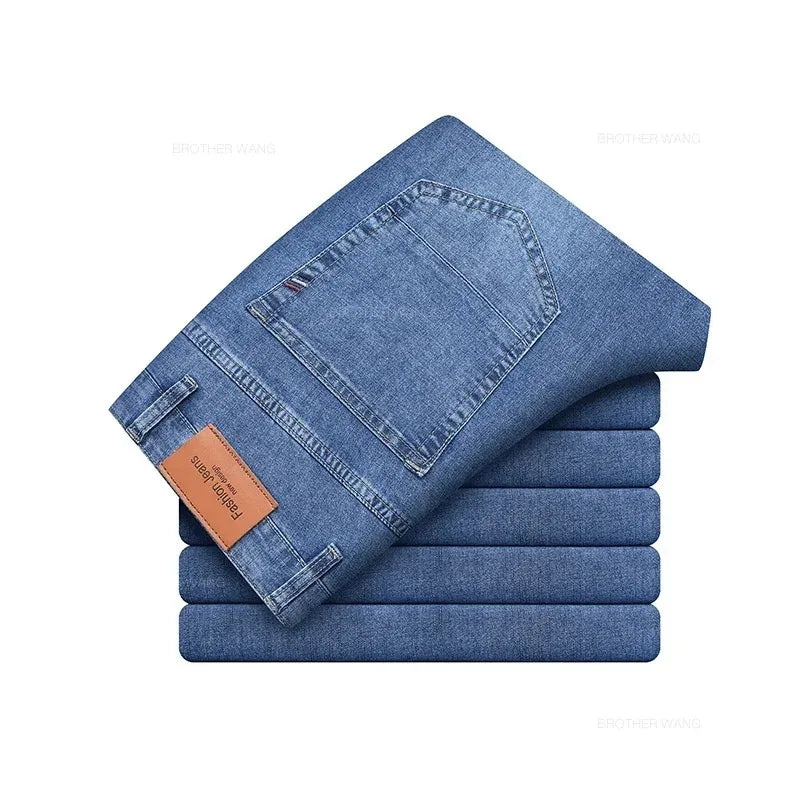 Men's Winter Jeans Slim Fit, Stylish Warm Denim For Men With Versatile Blue Grey Tones