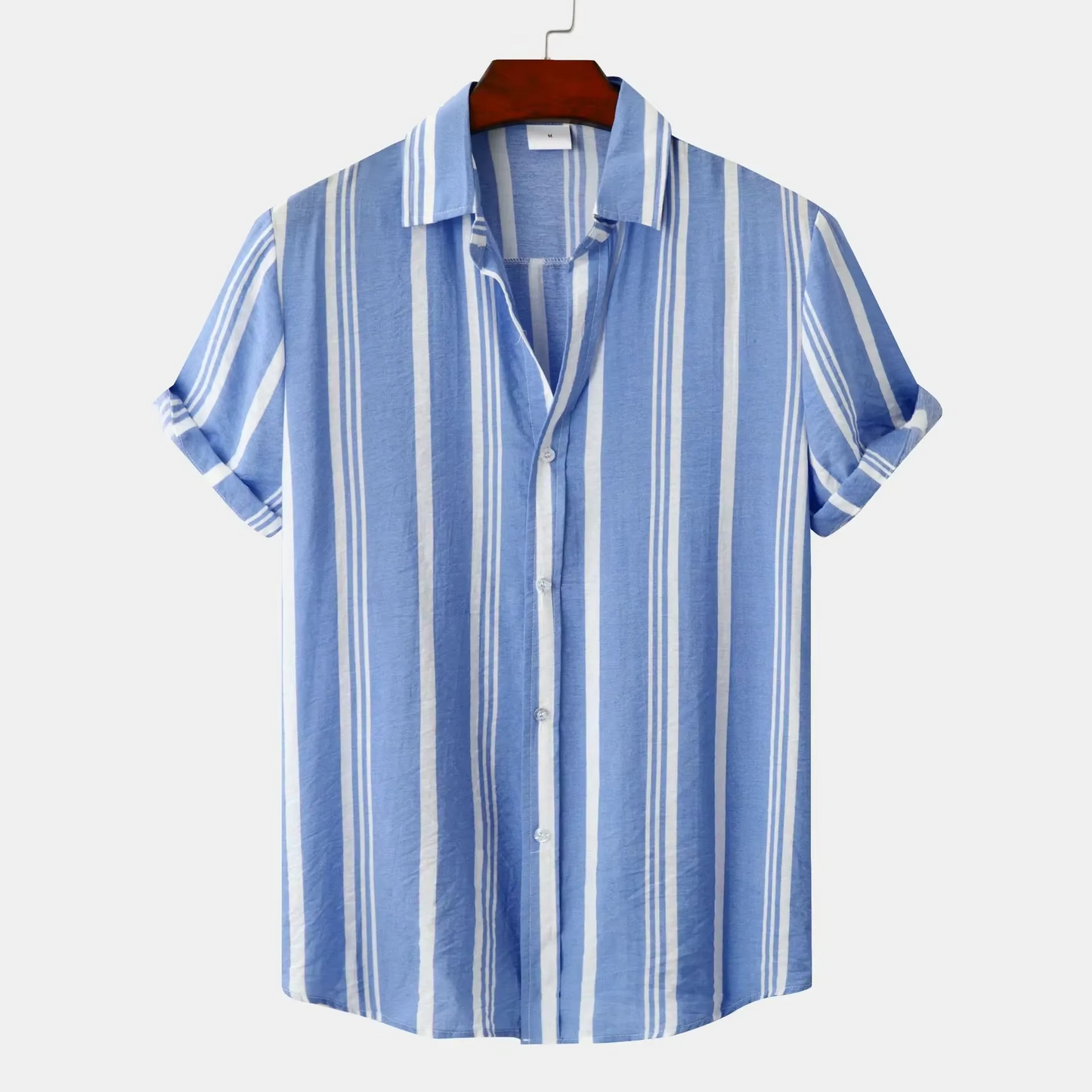 Men's Slim Fit Striped Short Sleeve Shirt Navy White Breathable Summer Casual Everyday Wear