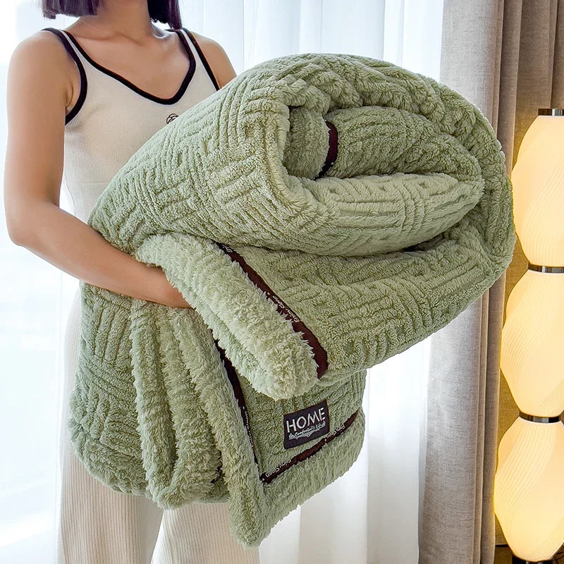 Plush Velvet Throw Blanket With Soft Coral Fleece