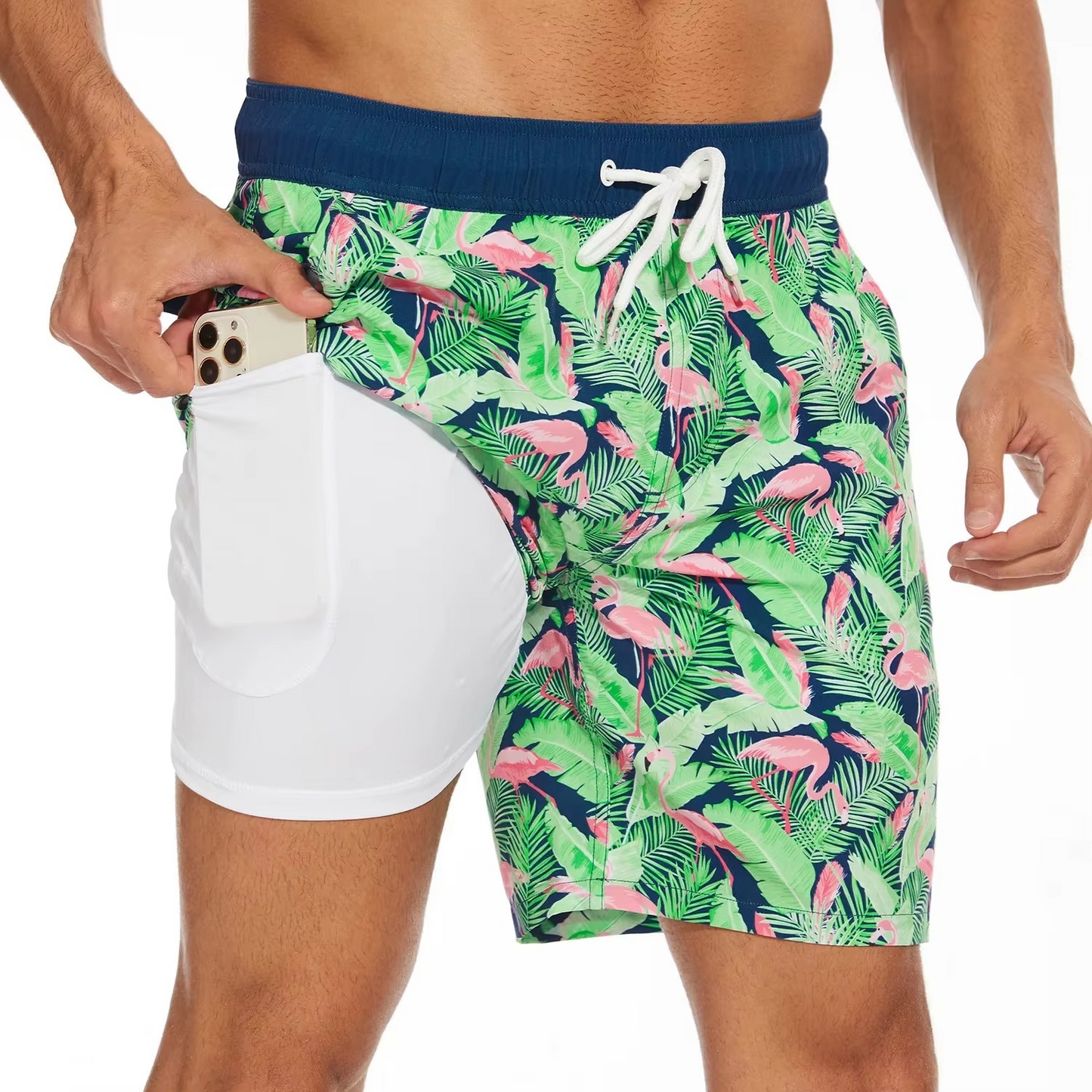 TrendAura Men's Gradient Beach Shorts Lightweight Milk Silk Fabric for Summer Vacation with Built In Phone Pocket