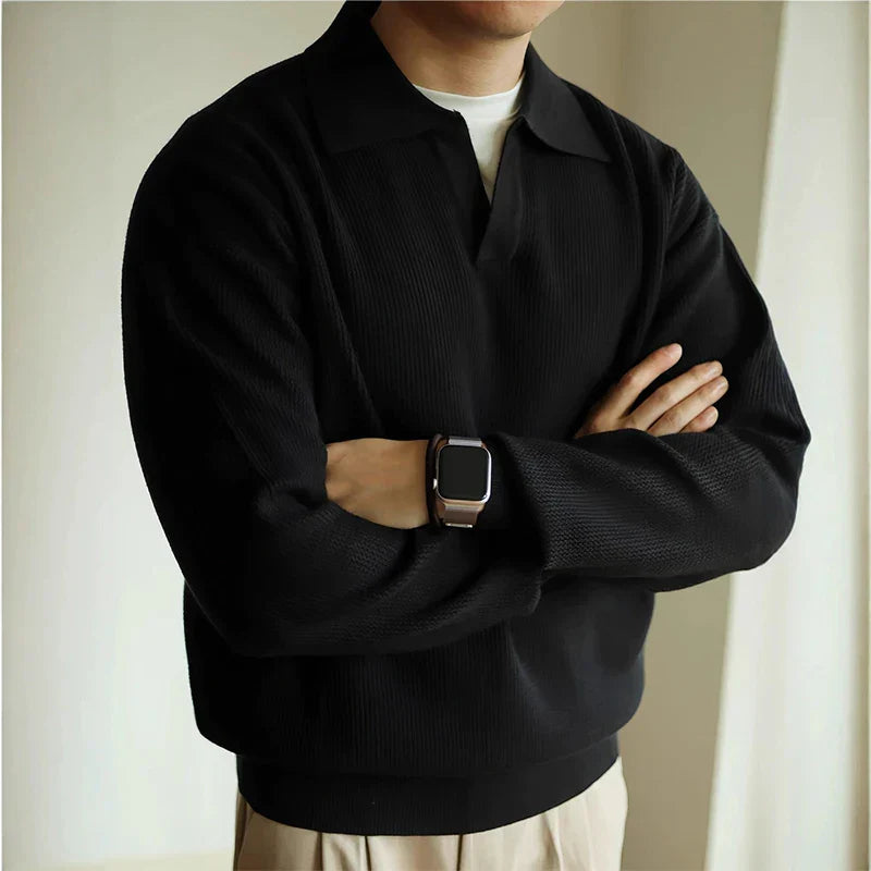Levan Knit Polo Shirt for Men Open V Collar Lightweight Breathable TrendAura Fine Gauge Knit Top