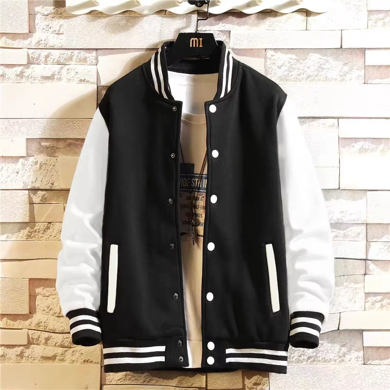 Unisex Oversized Fleece Baseball Jacket Black Gray White Streetwear For Men And Women TrendAura