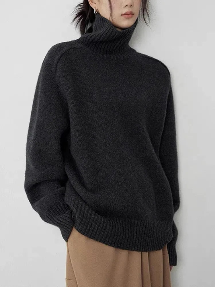Women’s High-Neck Sweatshirt – Wool Blend – Oversized Fit – Ribbed Trim Lounge Pullover