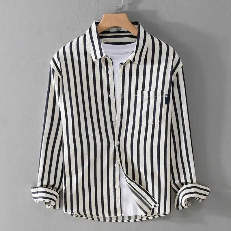 Women's Blouse – Relaxed Fit – Vertical Stripes – Breathable Light Quality – Shirt Collar