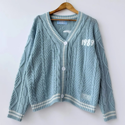Autumn Red Maple Leaf Embroidered Knit Cardigan for Women