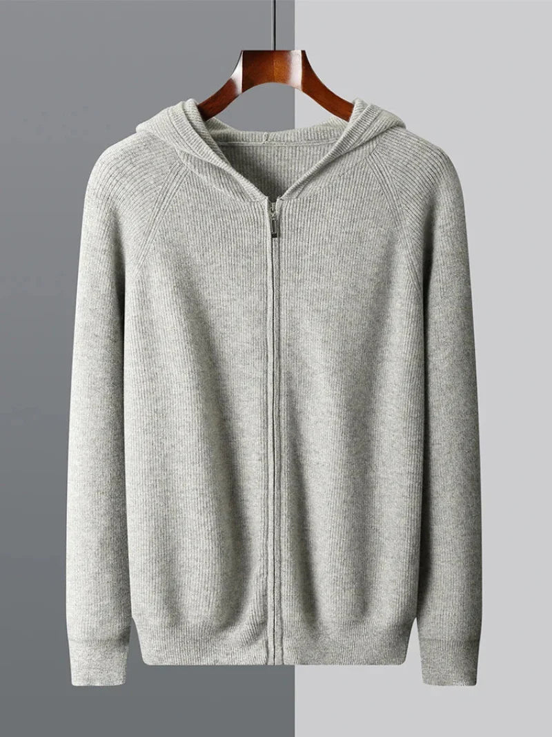 Renlow 100 Percent Wool Zip Up Hoodie For Men Thick Heavyweight Knit With Structured Hood
