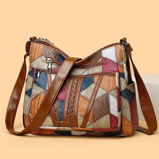 Pamela - Vegan Leather Patchwork Shoulder Bag - TrendAura