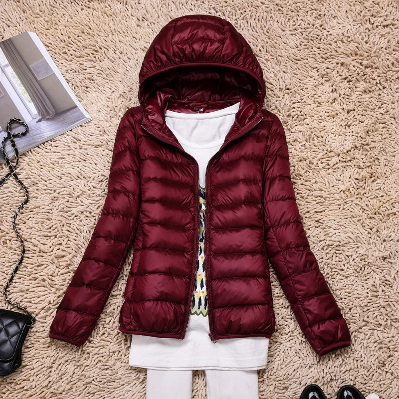 Women’s Down Jacket – Quilted – Tailored Fit – Hip Length with Hood