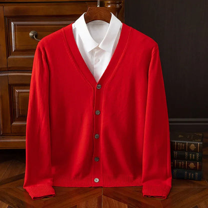 TrendAura William Heritage Grey Cashmere Wool Blend Cardigan For Men With V Neck And Relaxed Fit