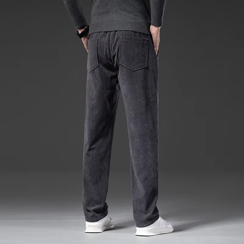 TrendAura Corduroy Elastic Waist Straight Leg Pants for Men Comfortable Casual Work Trousers