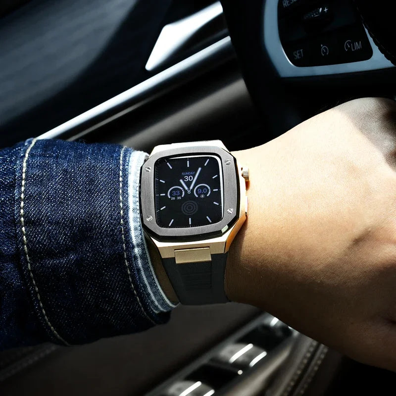The Executive Stainless Steel Apple Watch Mod by TrendAura Craftsmanship Shock Resistant Design Durable Rubber Band