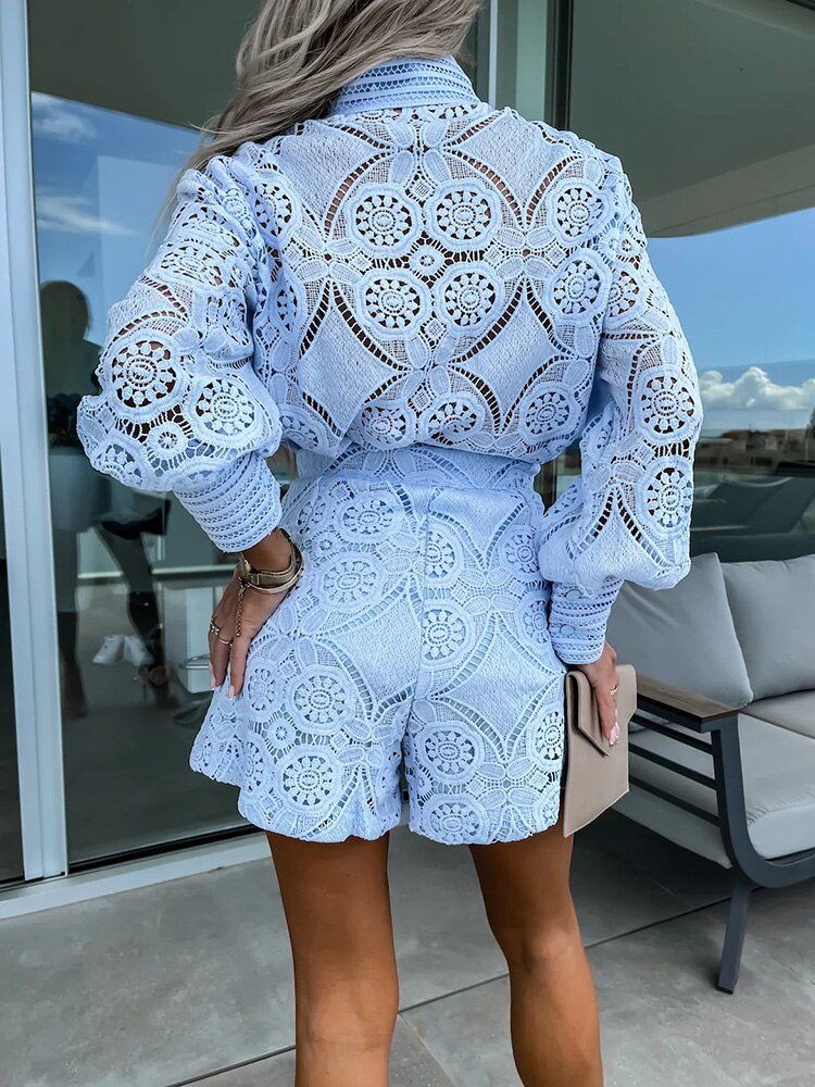 Elegant lace set for women with modern shorts and top