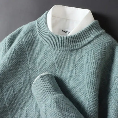 Caleb Mens Diamond Knit Sweater In Neutral Beige Soft Touch Knitwear For Casual Layering Essentials