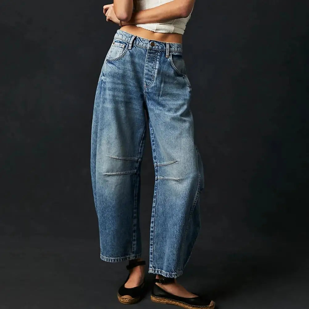 Women's Jeans – Relaxed Fit – Barrel Leg – Animal Print – Full Length – Denim