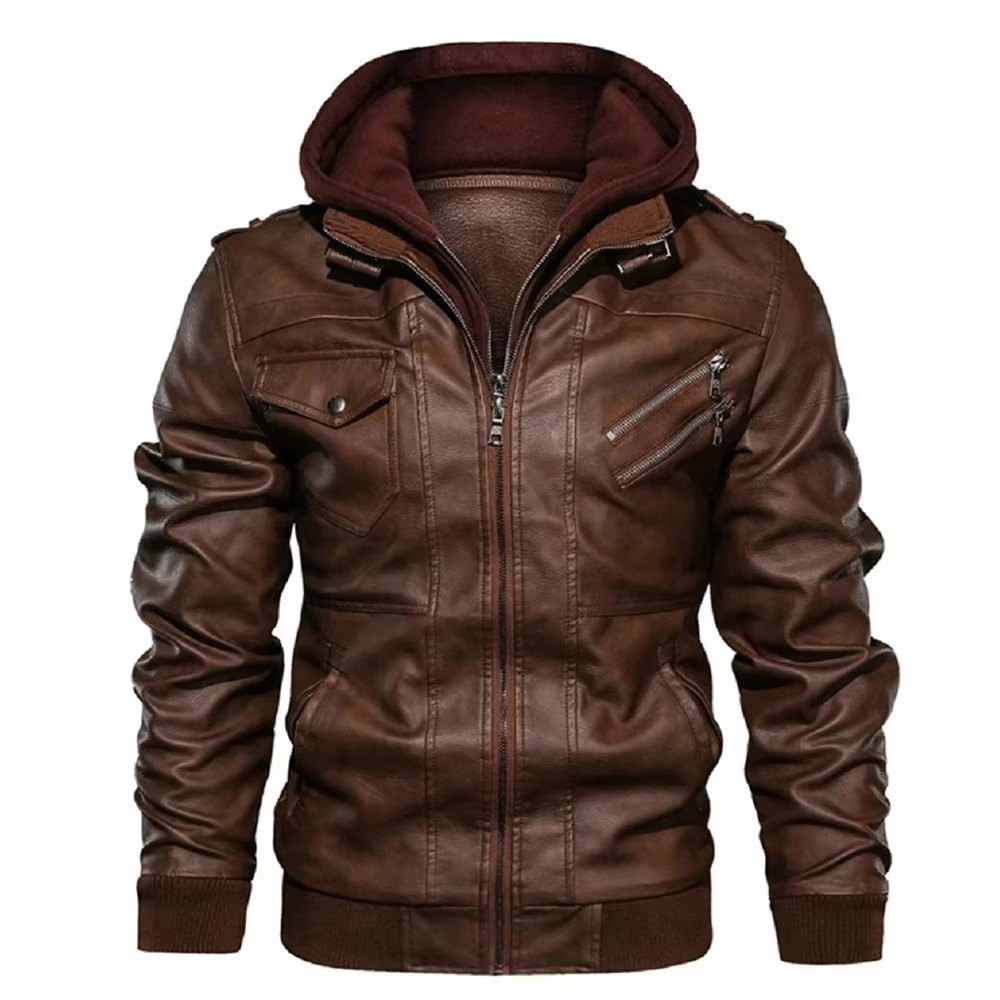 TrendAura Men's Casual PU Leather Motorcycle Jacket With Hooded Design Autumn Biker Style Coat