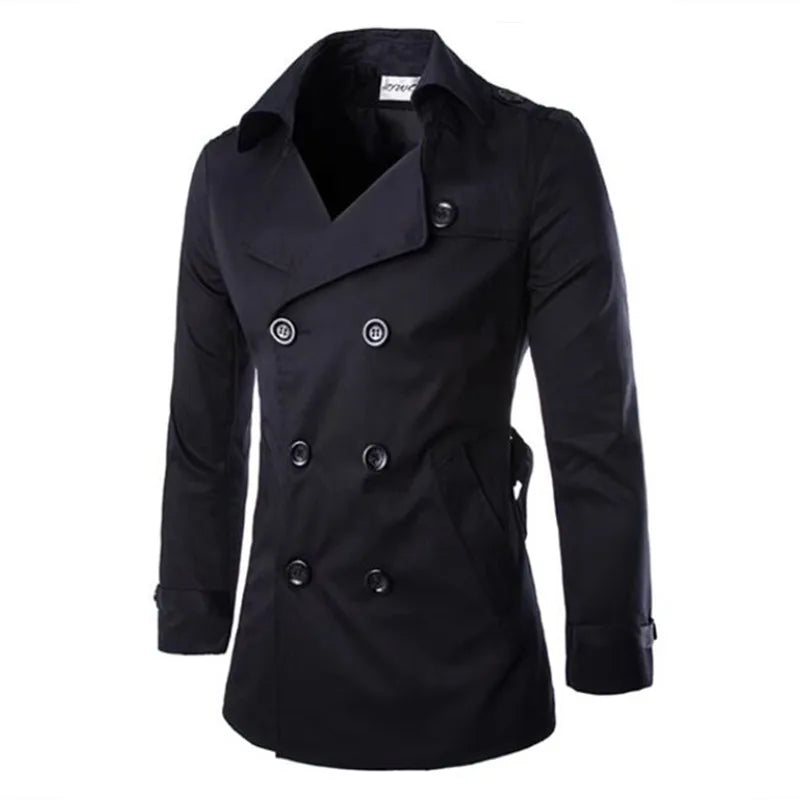 Peter Mens Slim Fit Mid-Length Trench Coat By TrendAura Classic Double-Breasted Style