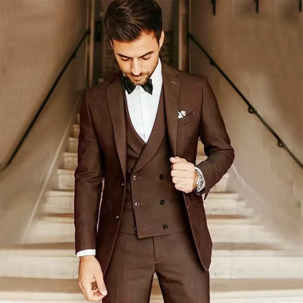 TrendAura Men's Three Piece Slim Fit Solid Color Tailcoat Suit With Vest And Pants For Weddings And Business